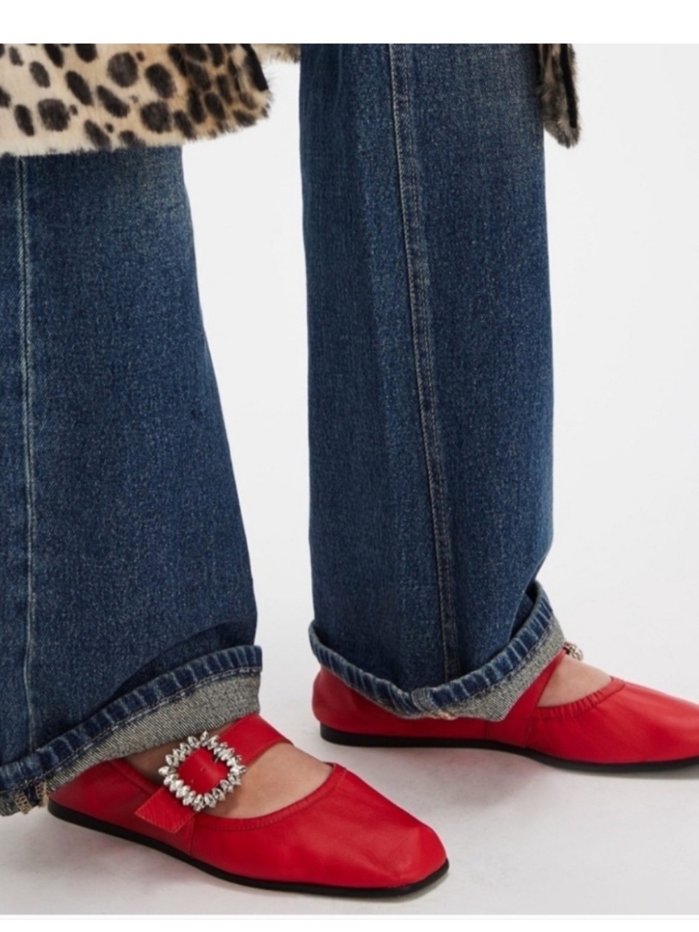 FREE PEOPLE Ursa Gemini Red Leather Ballet Flat with Ornate Buckle Size 6